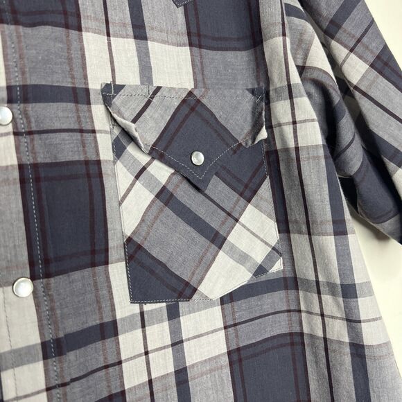 Plains Men’s Pearl Snap Western Shirt Size Medium Gray Plaid Rodeo Cowboy - Picture 5 of 7